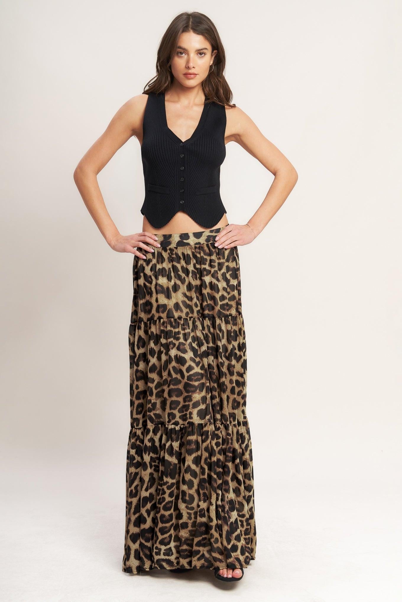 Seasonless Styling Woven Maxi Skirt in leopard, view 1 — Soul Flow Apparel