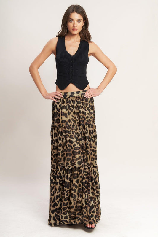 Seasonless Styling Woven Maxi Skirt in leopard, view 1 — Soul Flow Apparel