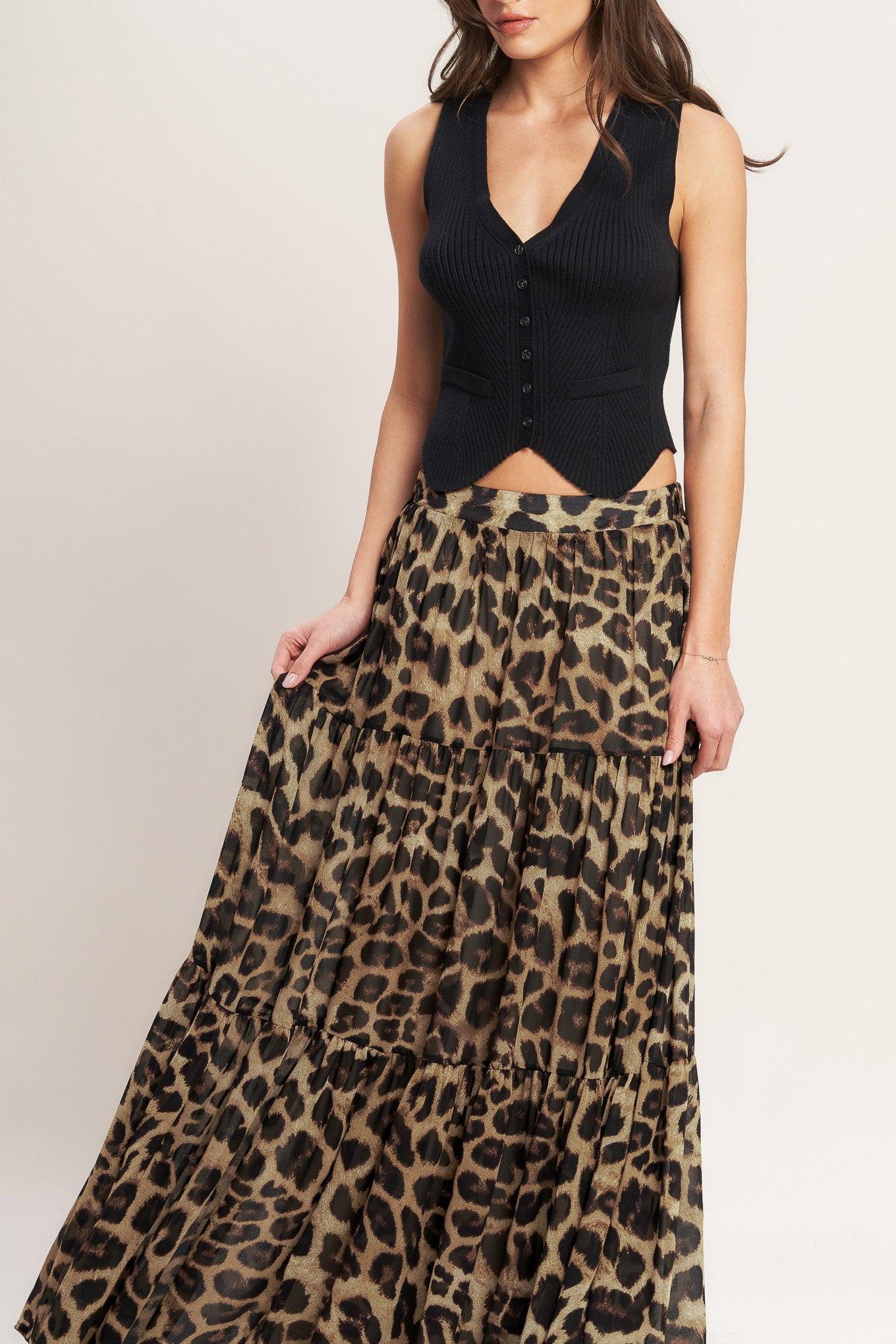 Seasonless Styling Woven Maxi Skirt in leopard, view 2 — Soul Flow Apparel