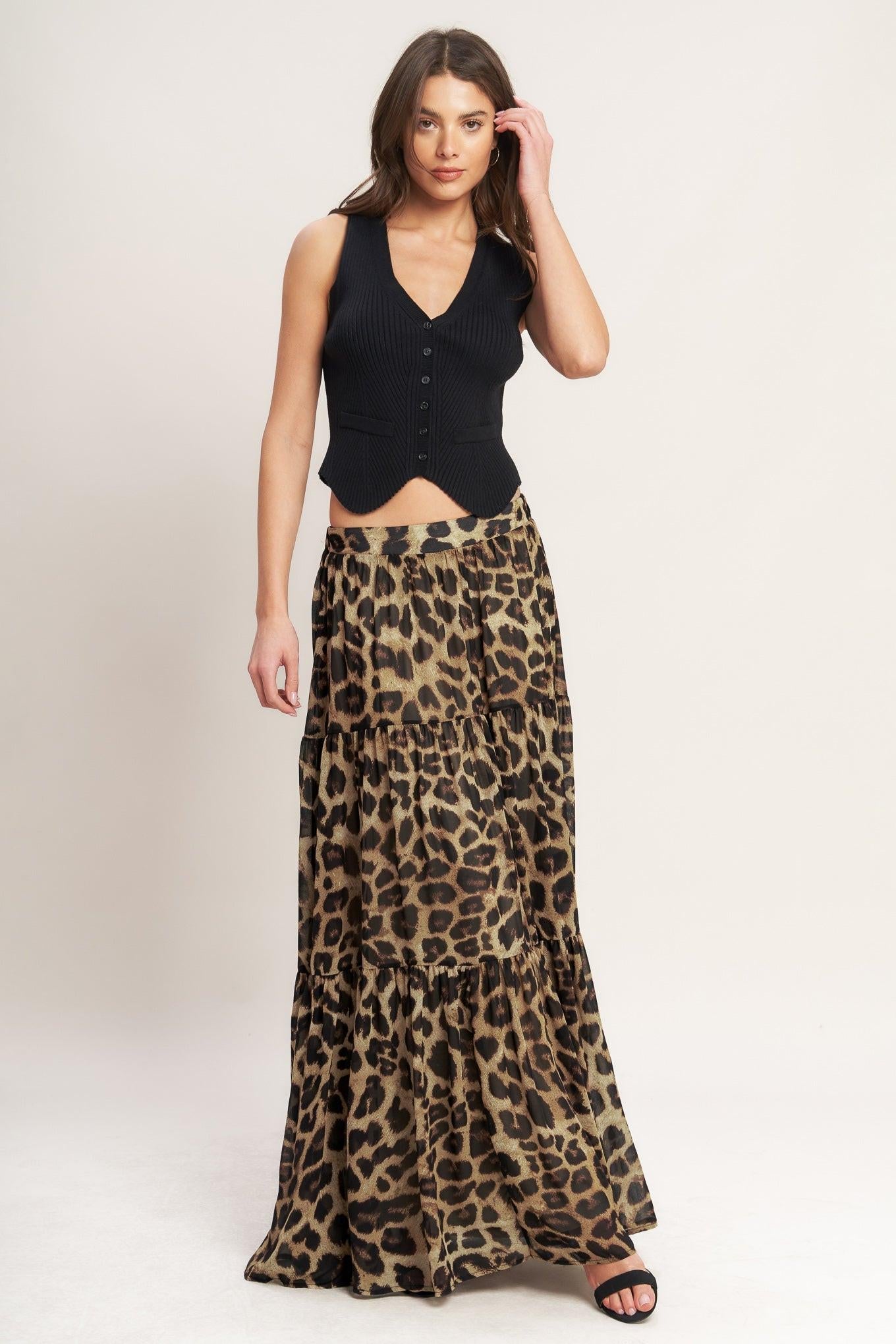 Seasonless Styling Woven Maxi Skirt in leopard, view 3 — Soul Flow Apparel