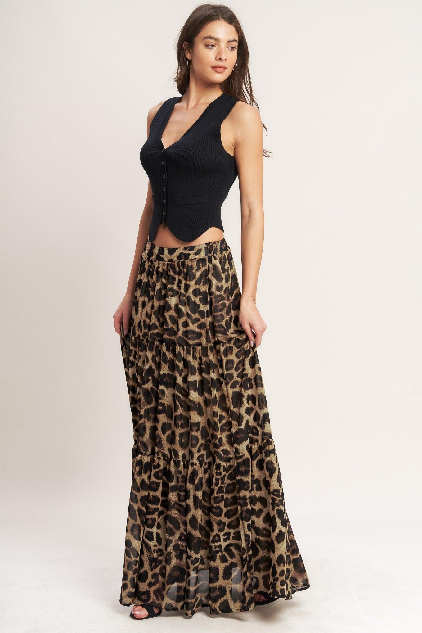 Seasonless Styling Woven Maxi Skirt in leopard, view 4 — Soul Flow Apparel