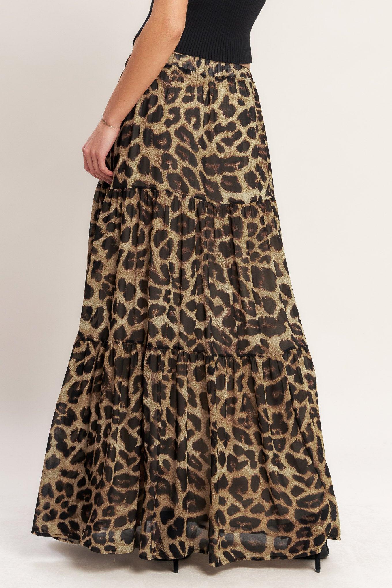 Seasonless Styling Woven Maxi Skirt in leopard, view 5 — Soul Flow Apparel