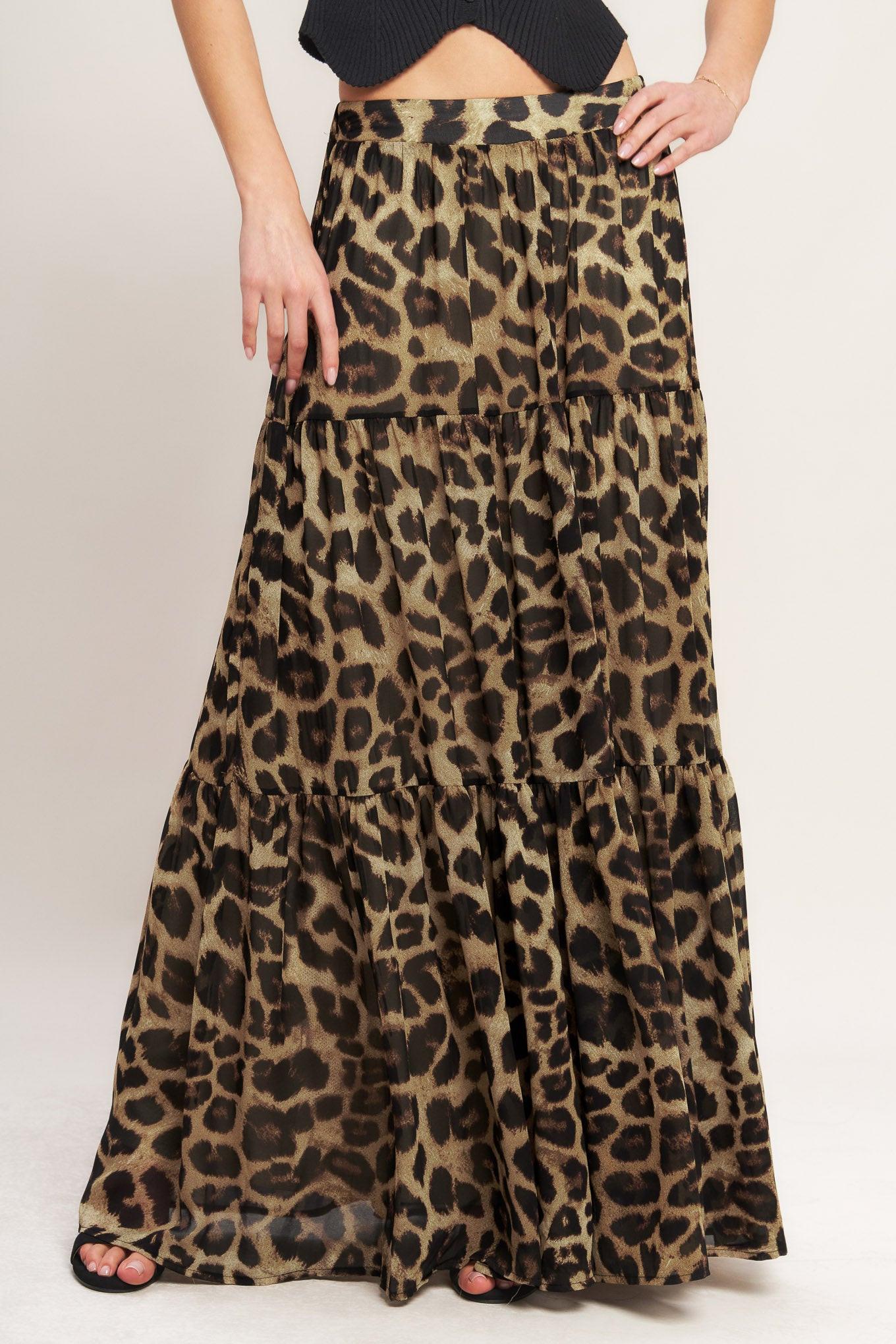 Seasonless Styling Woven Maxi Skirt in leopard, view 6 — Soul Flow Apparel