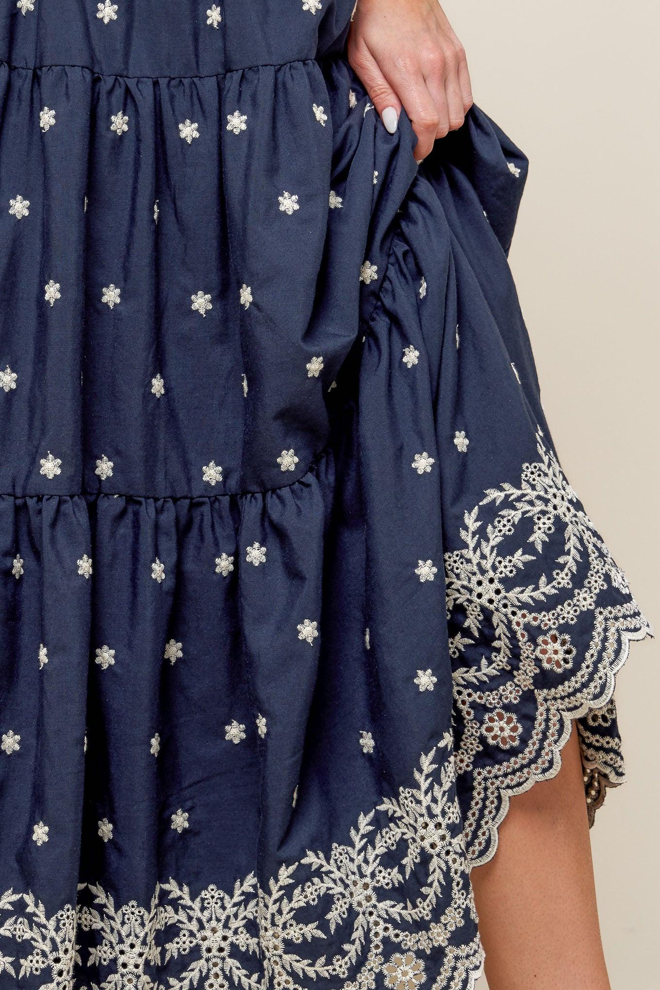 Bebe Alert Navy Woven Midi Skirt, view 3 — Soul Flow Apparel