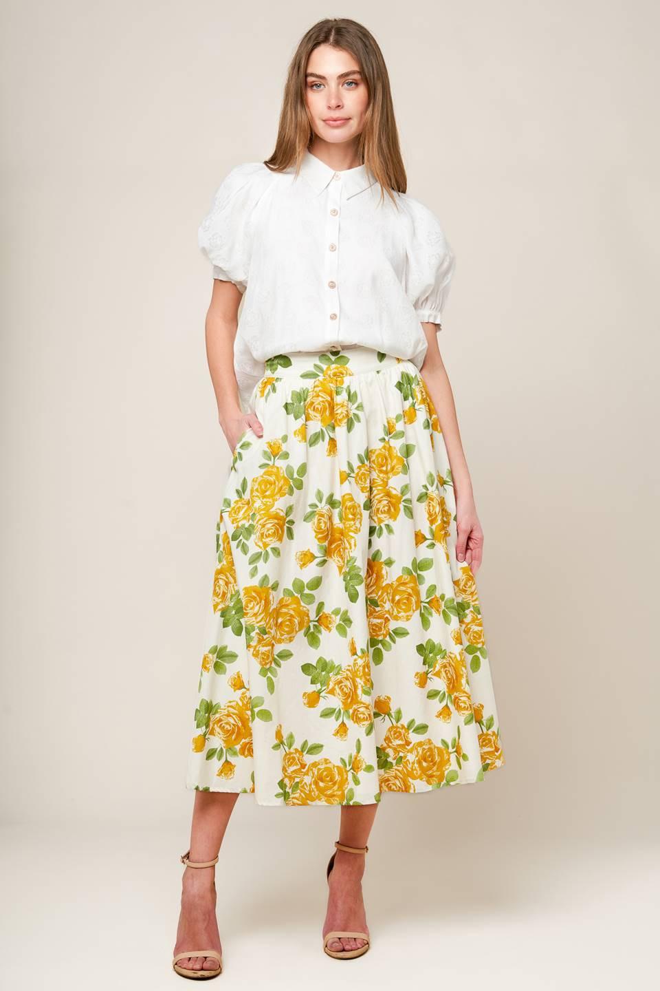 Every Sunday Cream Woven Midi Skirt, view 1 — Soul Flow Apparel