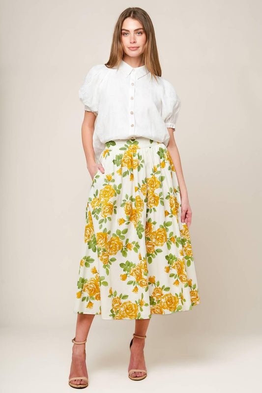 Every Sunday Cream Woven Midi Skirt, view 1 — Soul Flow Apparel
