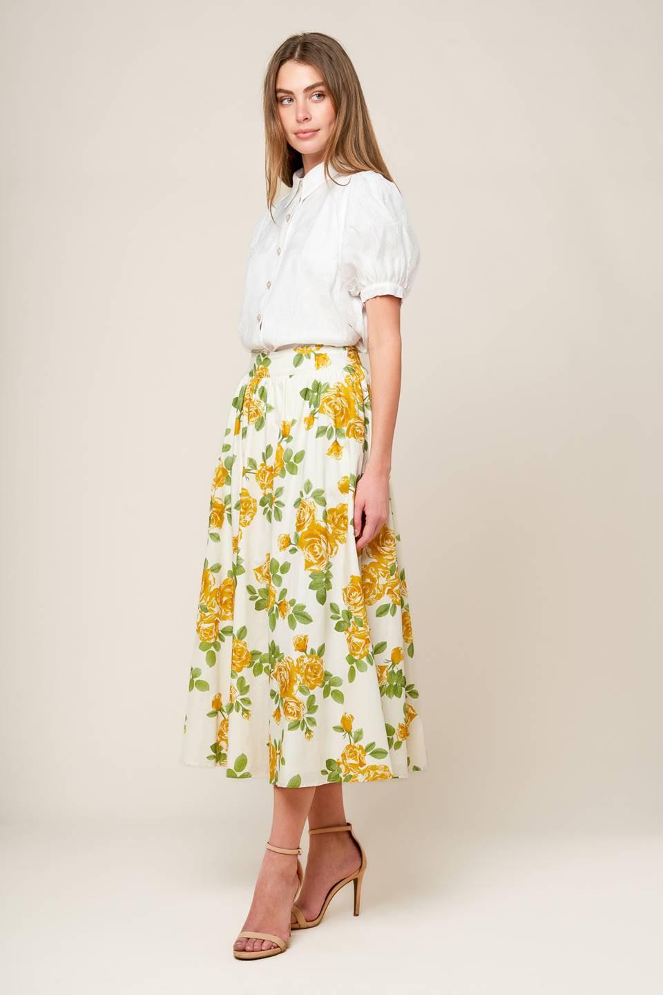 Every Sunday Cream Woven Midi Skirt, view 3 — Soul Flow Apparel