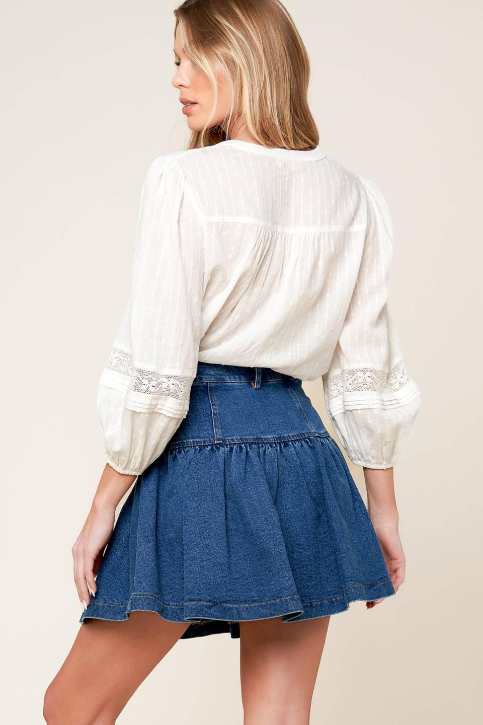 Fenicia Indigo Denim Mini Skirt in medium, view 4 — Soul Flow Apparel
