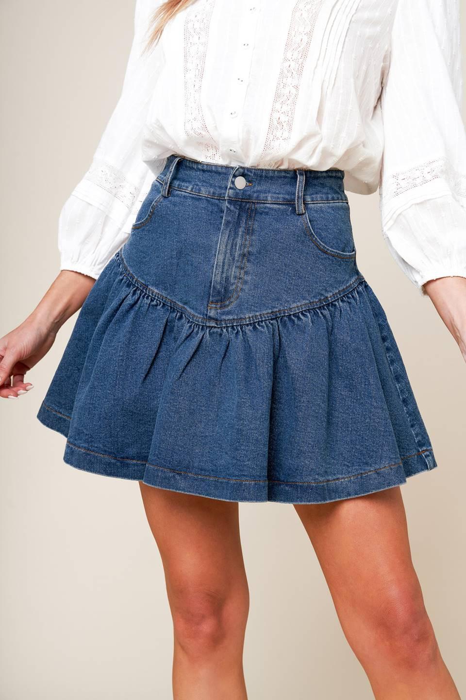 Fenicia Indigo Denim Mini Skirt in medium, view 6 — Soul Flow Apparel