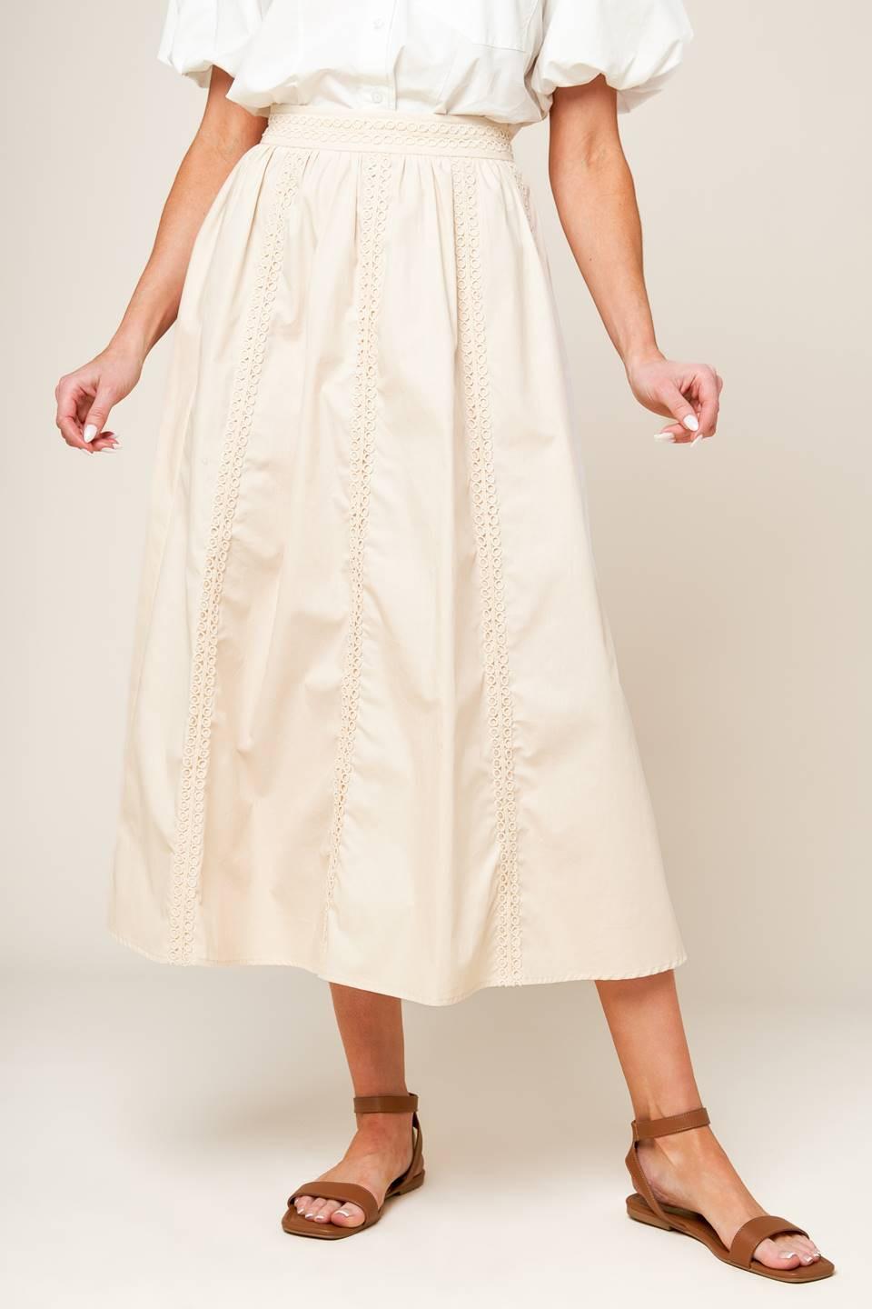 Layton Cream Woven Midi Skirt, view 1 — Soul Flow Apparel