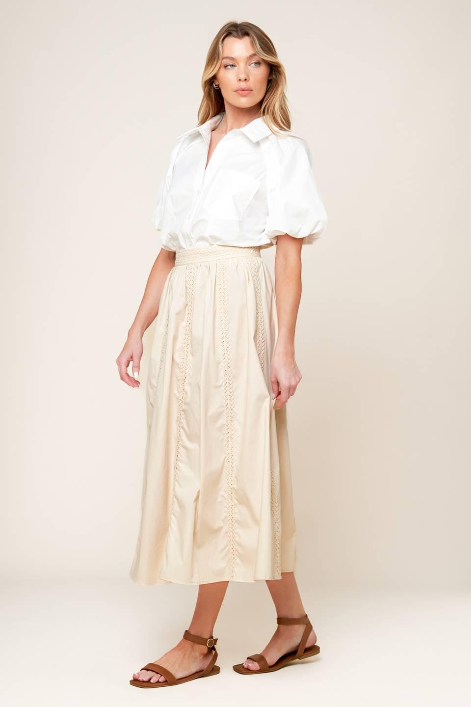 Layton Cream Woven Midi Skirt, view 4 — Soul Flow Apparel