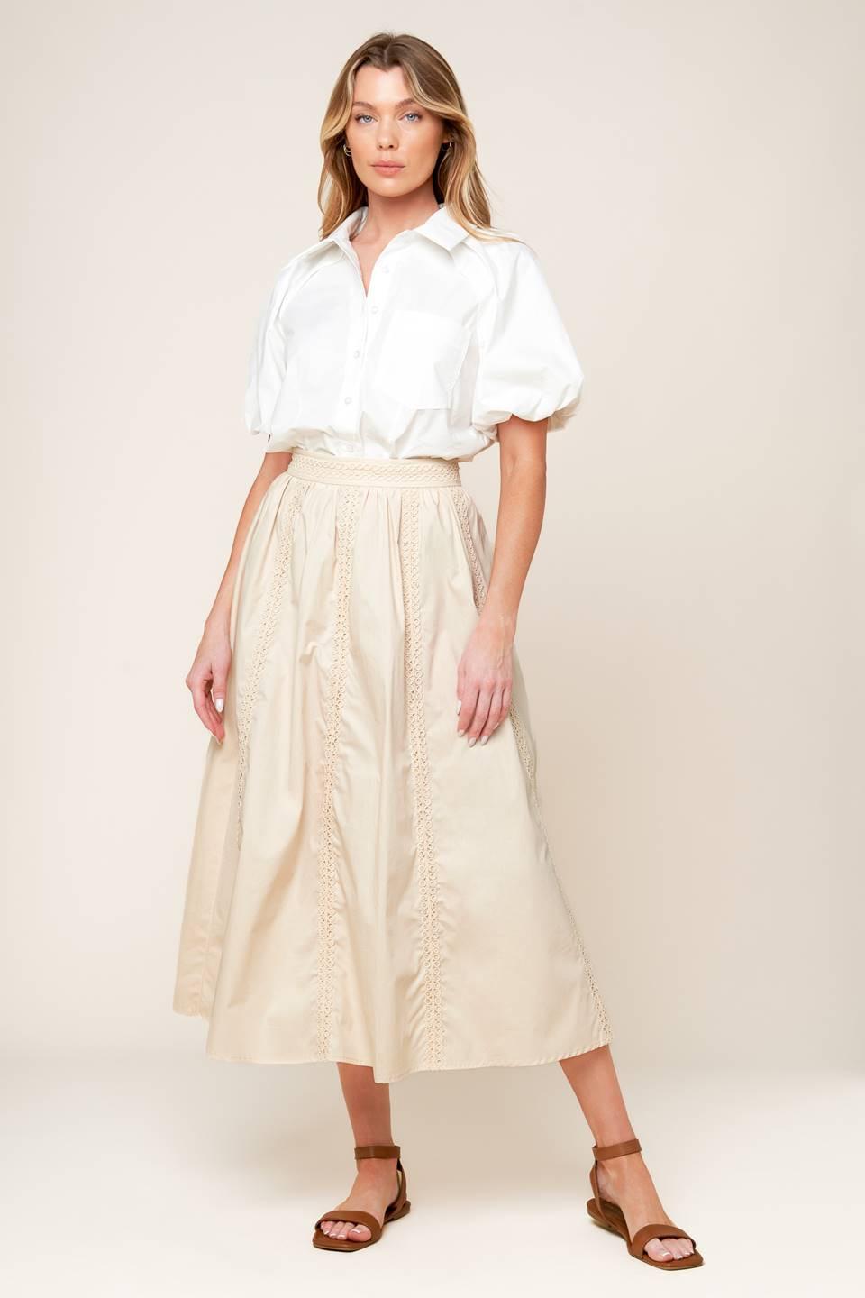 Layton Cream Woven Midi Skirt, view 5 — Soul Flow Apparel