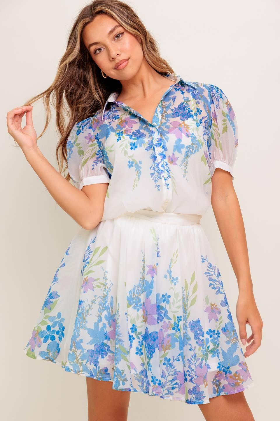Sunset Sail Woven Mini Full Skirt in ivory, view 1 — Soul Flow Apparel