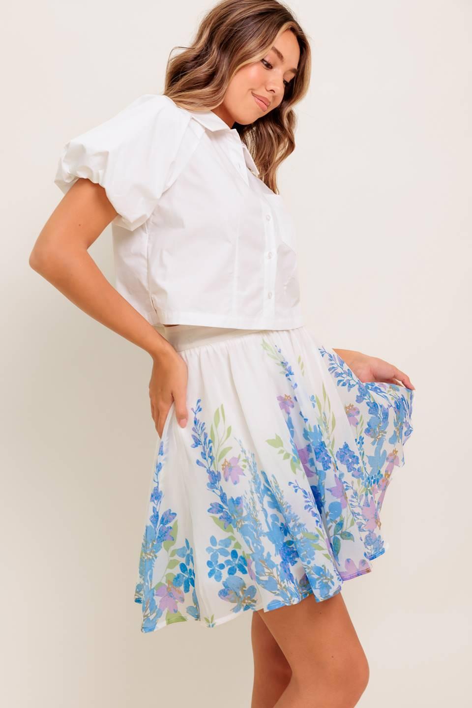 Sunset Sail Woven Mini Full Skirt in ivory, view 3 — Soul Flow Apparel