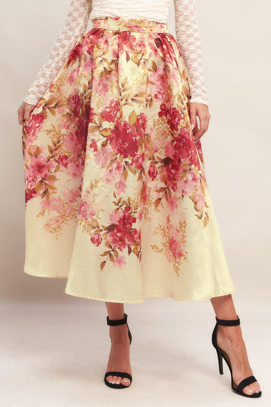 Blossom Dream Ballerina Woven Full Midi Skirt in ivory, view 4 — Soul Flow Apparel