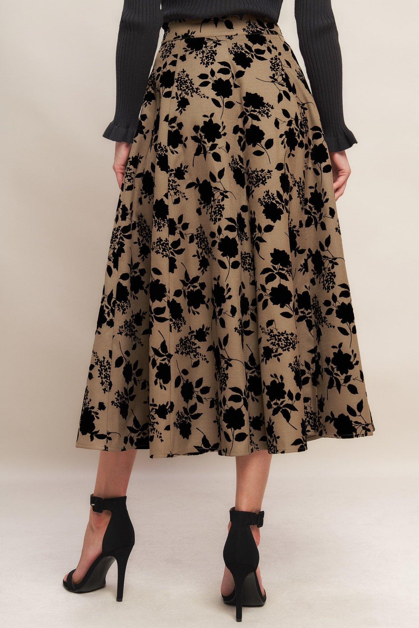 Classic Bloom Look Woven Flocking Circle Skirt in sand, view 5 — Soul Flow Apparel