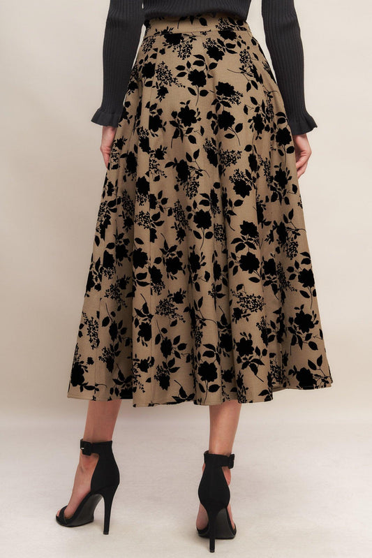 Classic Bloom Look Woven Flocking Circle Skirt in sand, view 5 — Soul Flow Apparel