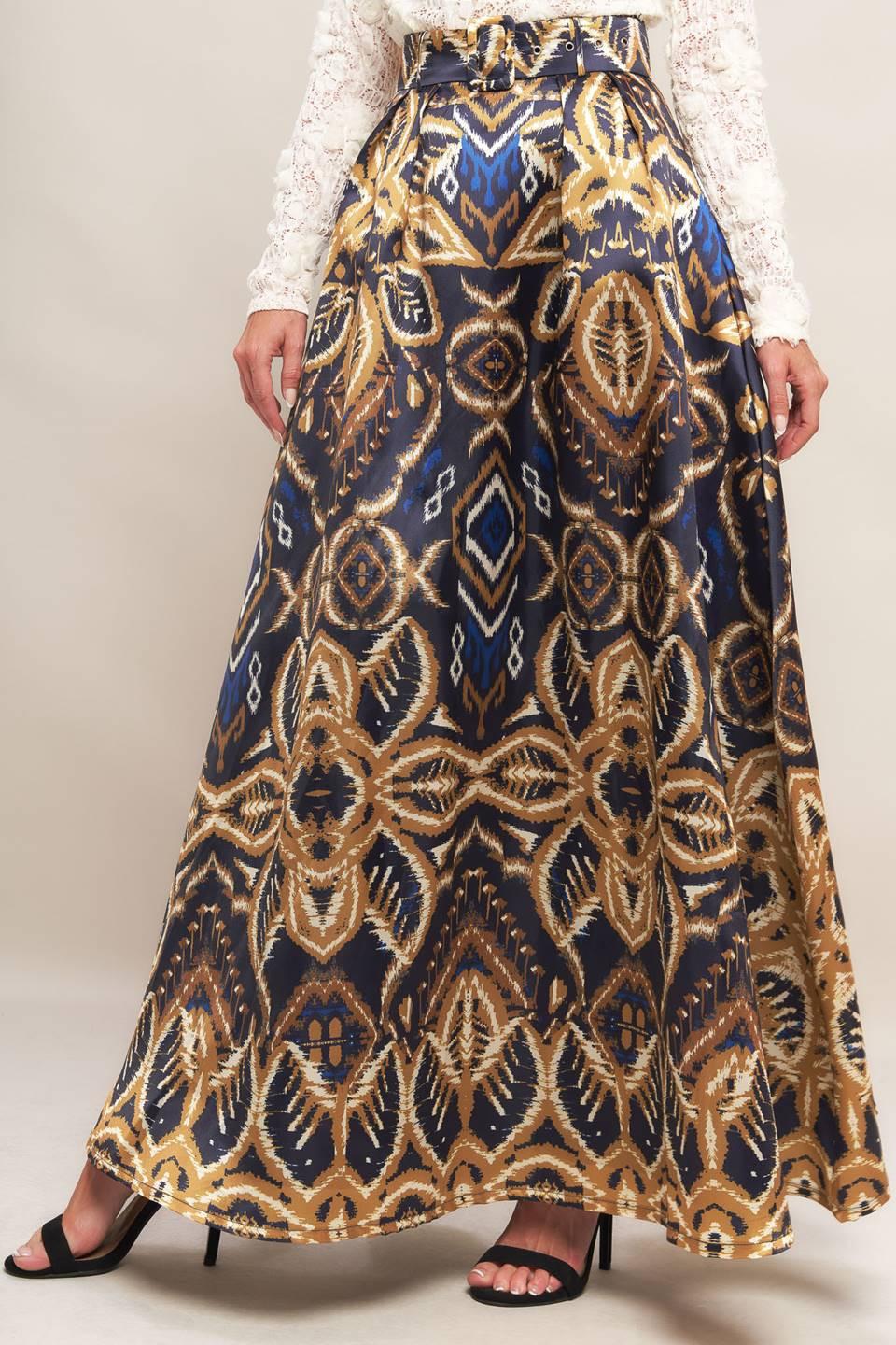 Nightfall Drape Woven Maxi Full Skirt in navy, view 3 — Soul Flow Apparel