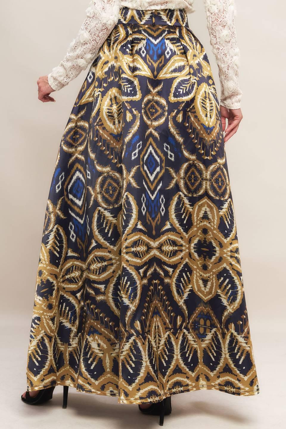 Nightfall Drape Woven Maxi Full Skirt in navy, view 4 — Soul Flow Apparel