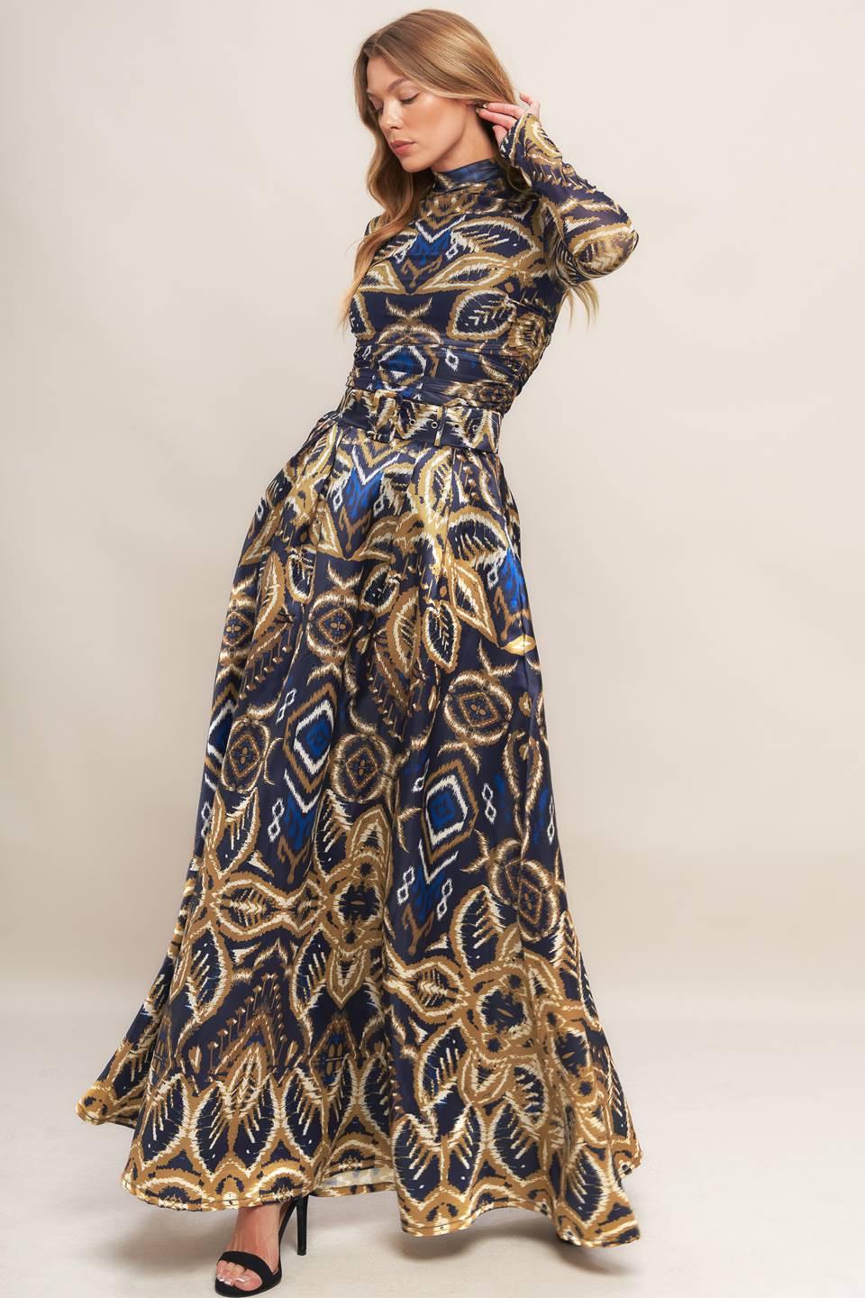 Nightfall Drape Woven Maxi Full Skirt in navy, view 6 — Soul Flow Apparel