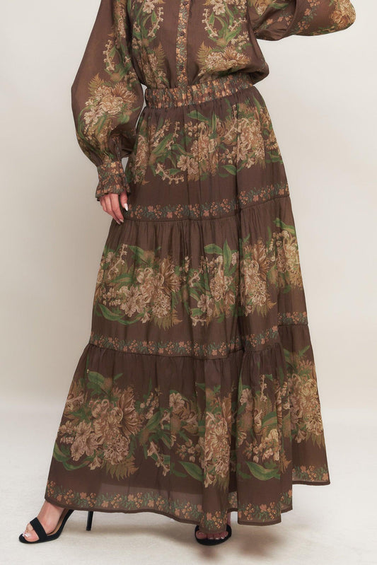 Celebrity Moment Woven Maxi Skirt in brown, view 3 — Soul Flow Apparel