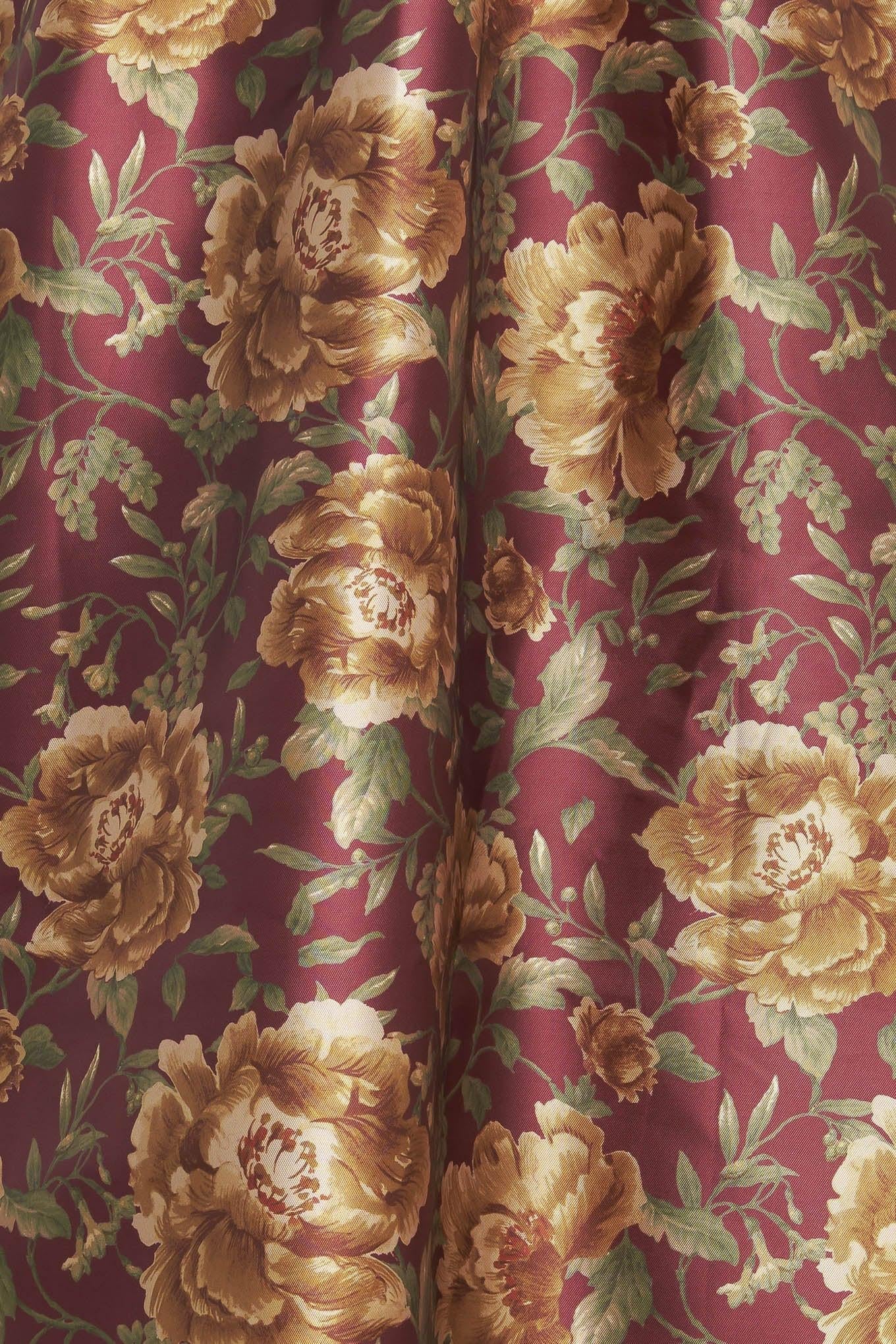 Evening Botanicals Woven Full Midi Skirt in burgundy, fabric swatch — Soul Flow Apparel