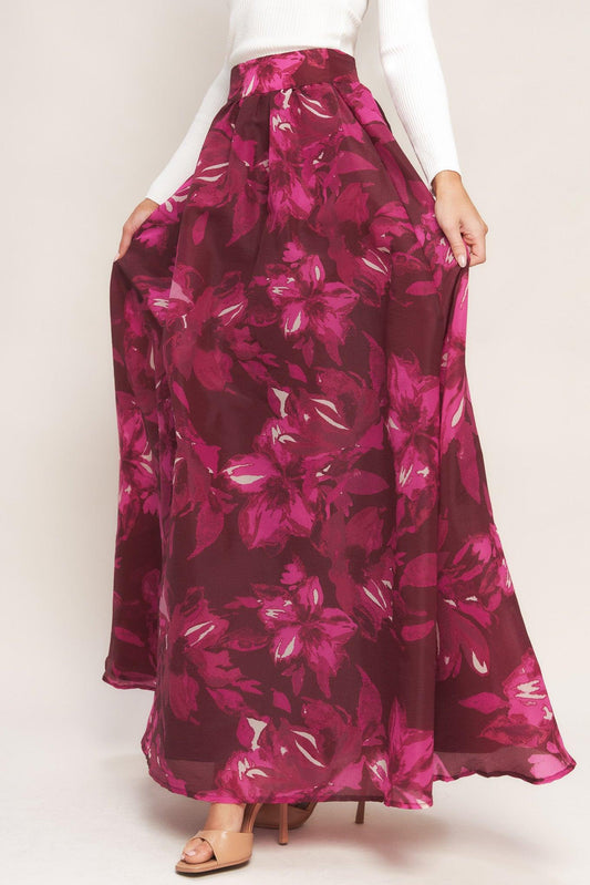 Bouquet No.9 Woven Maxi Full Skirt in burgundy, view 2 — Soul Flow Apparel