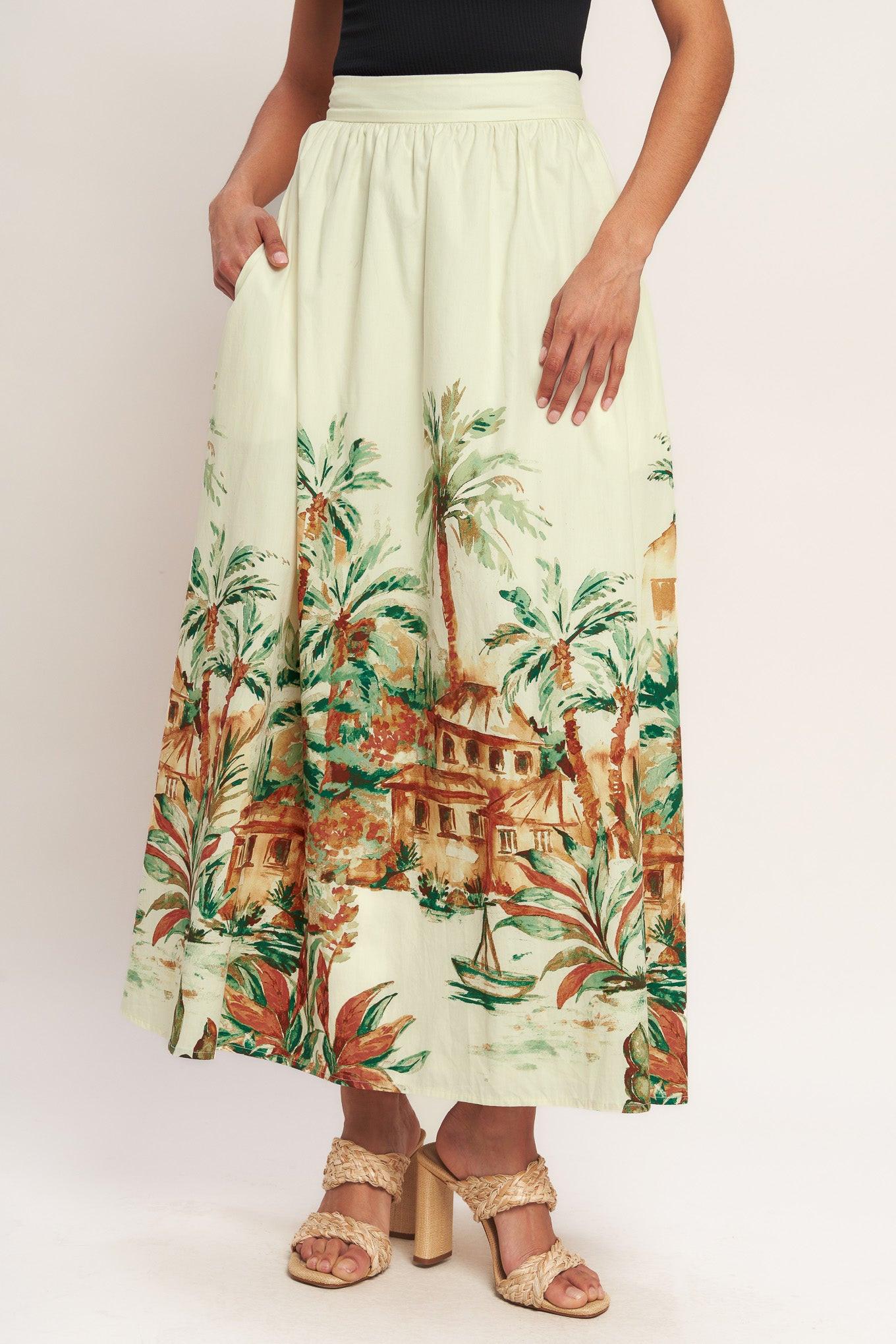 Island Time Only Woven Midi Full Skirt in ivory, view 1 — Soul Flow Apparel
