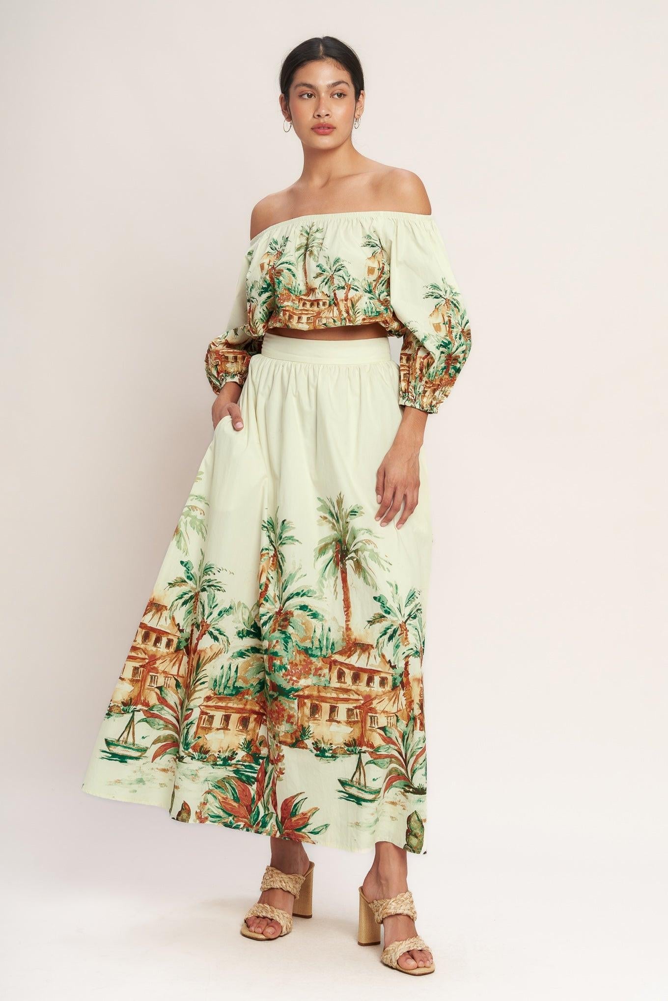 Island Time Only Woven Midi Full Skirt in ivory, view 2 — Soul Flow Apparel