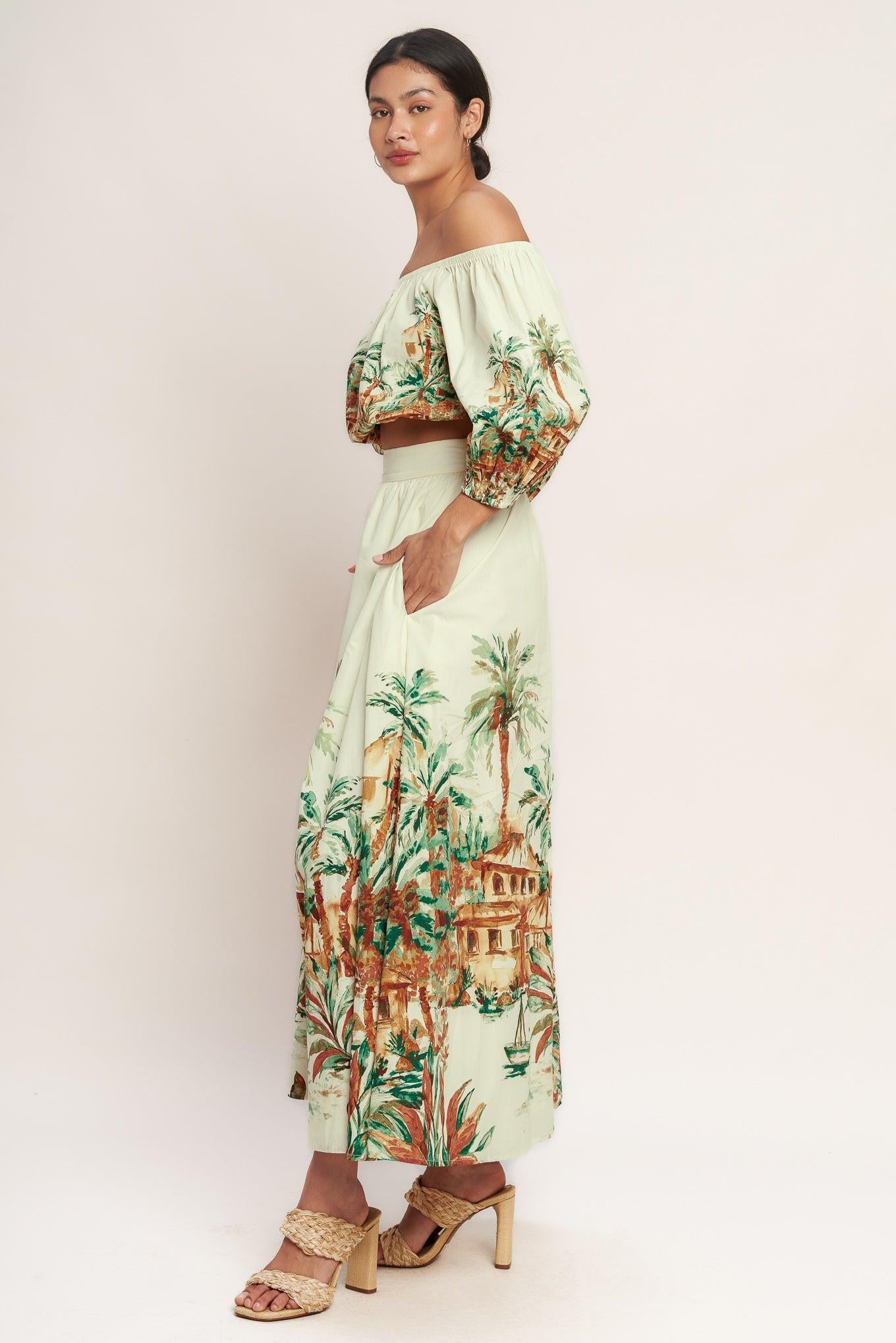 Island Time Only Woven Midi Full Skirt in ivory, view 4 — Soul Flow Apparel