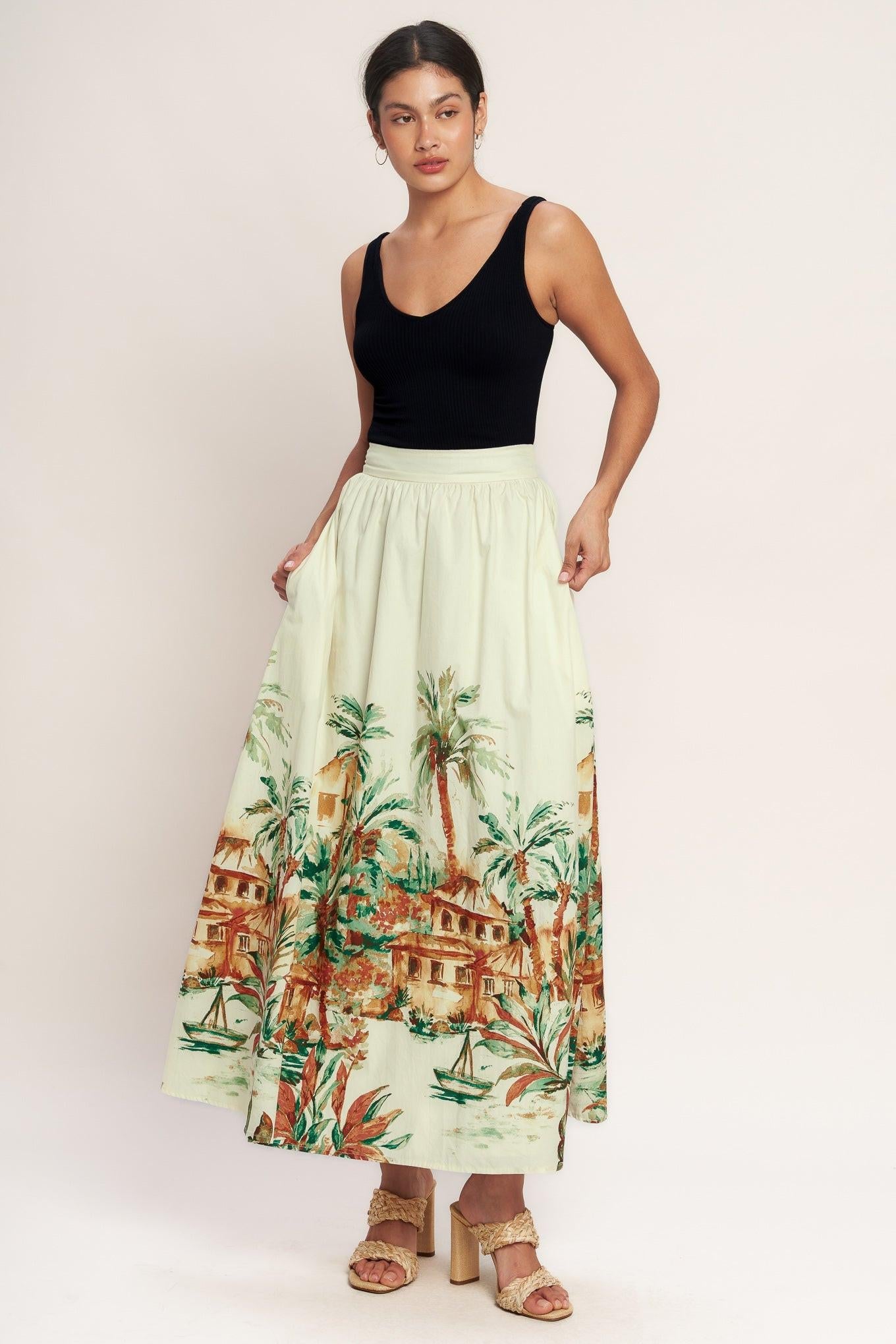 Island Time Only Woven Midi Full Skirt in ivory, view 5 — Soul Flow Apparel