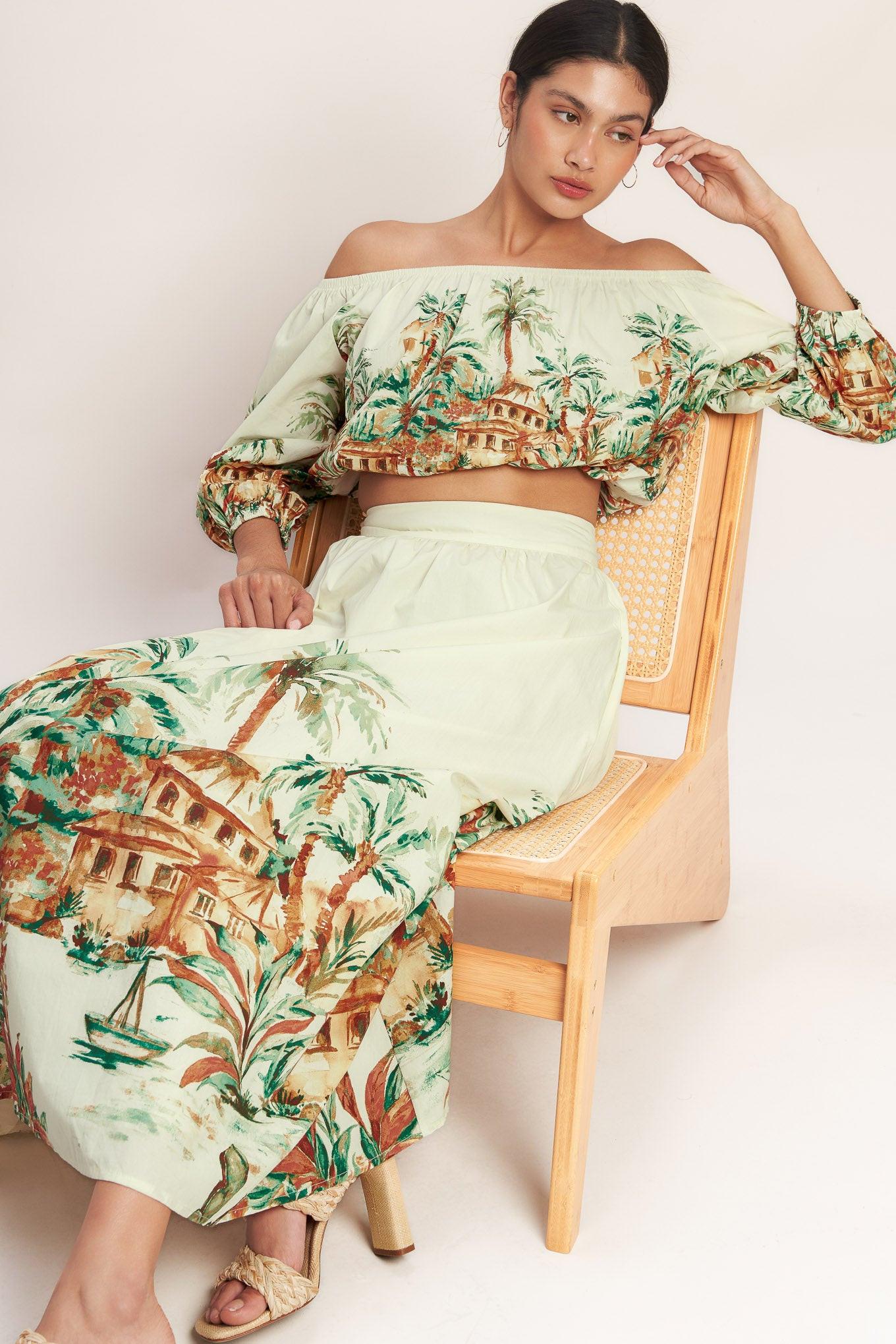 Island Time Only Woven Midi Full Skirt in ivory, view 8 — Soul Flow Apparel