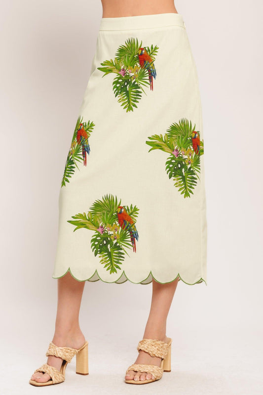 Island Elegance Woven Midi Skirt in ivory, view 1 — Soul Flow Apparel