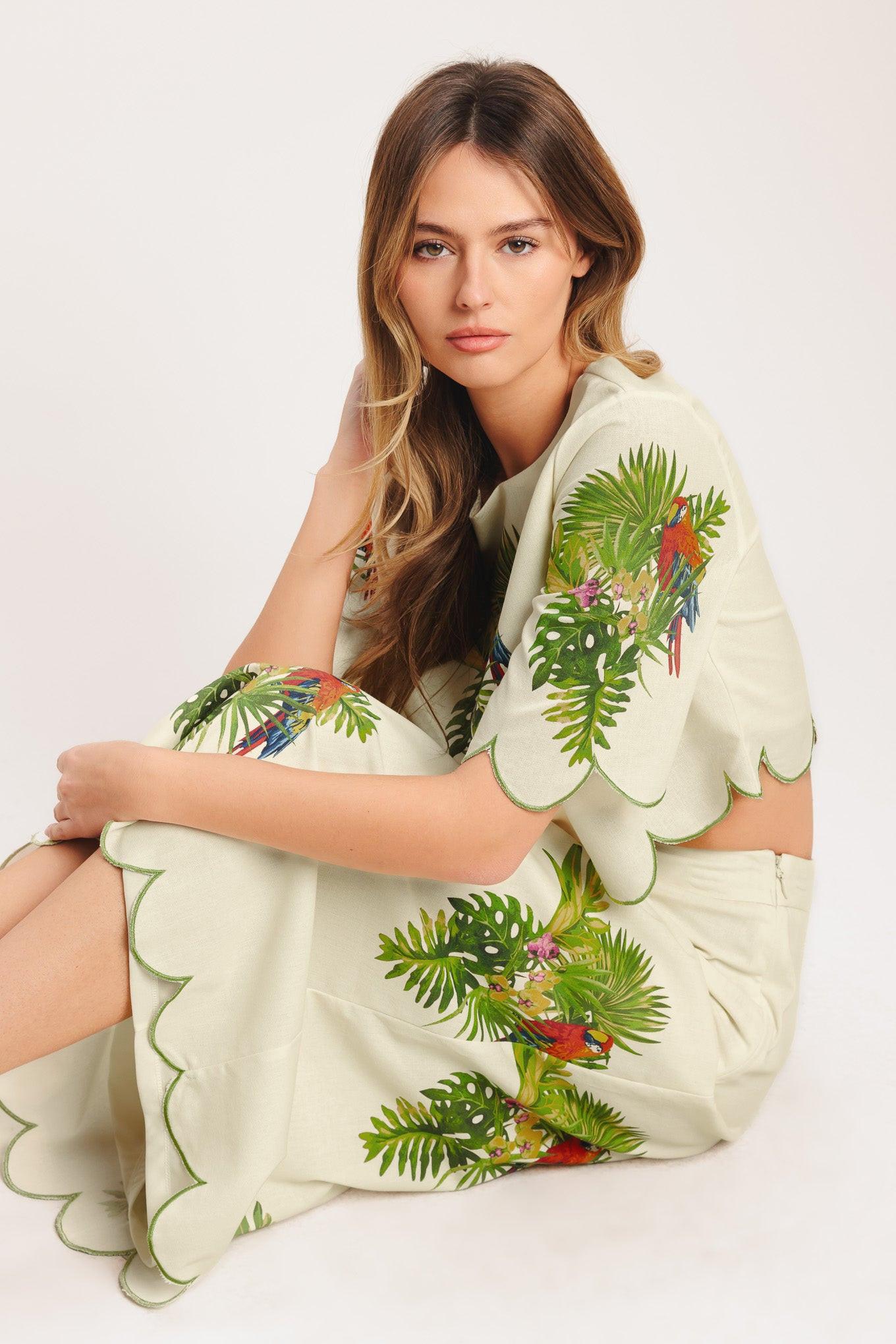 Island Elegance Woven Midi Skirt in ivory, view 2 — Soul Flow Apparel