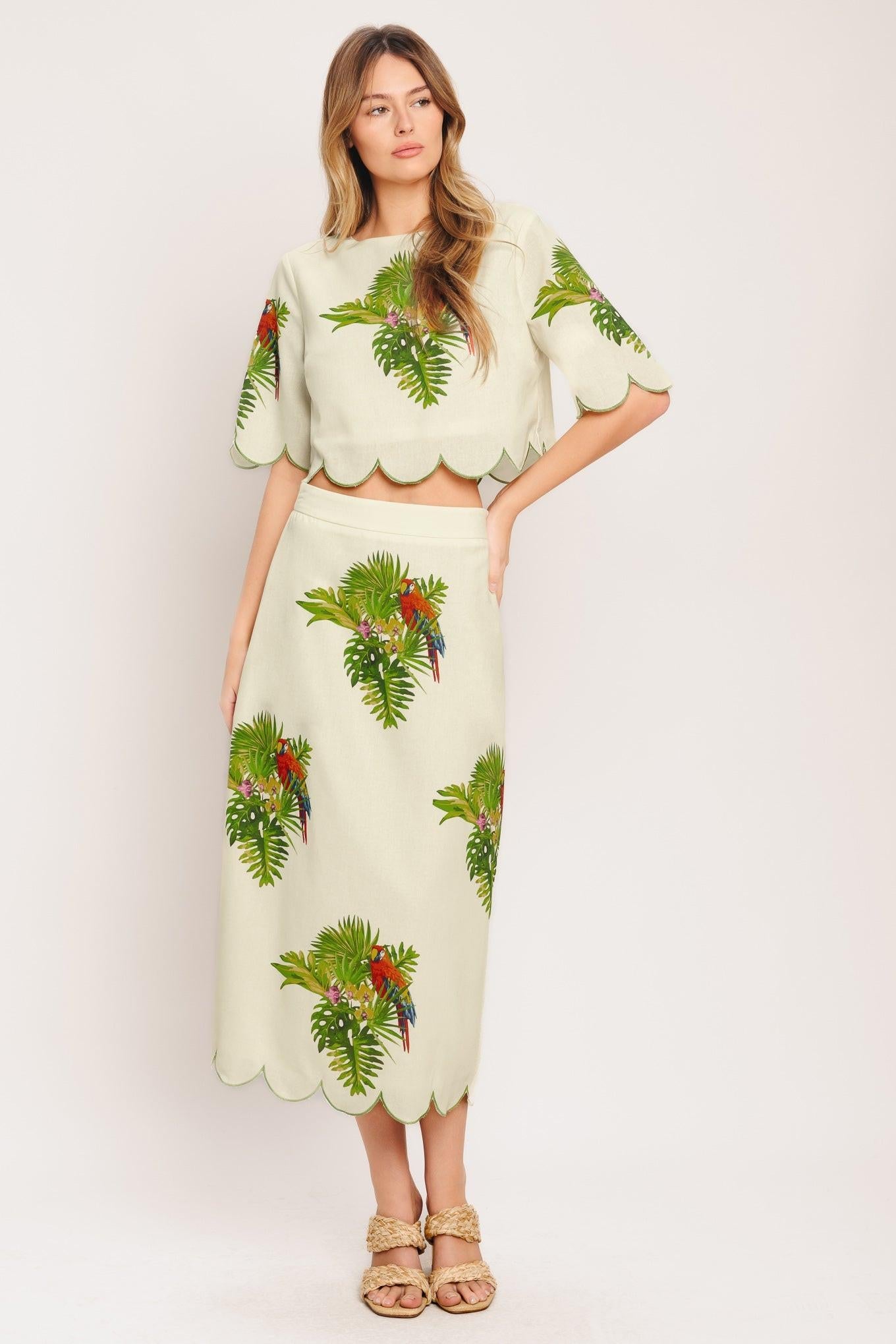 Island Elegance Woven Midi Skirt in ivory, view 3 — Soul Flow Apparel