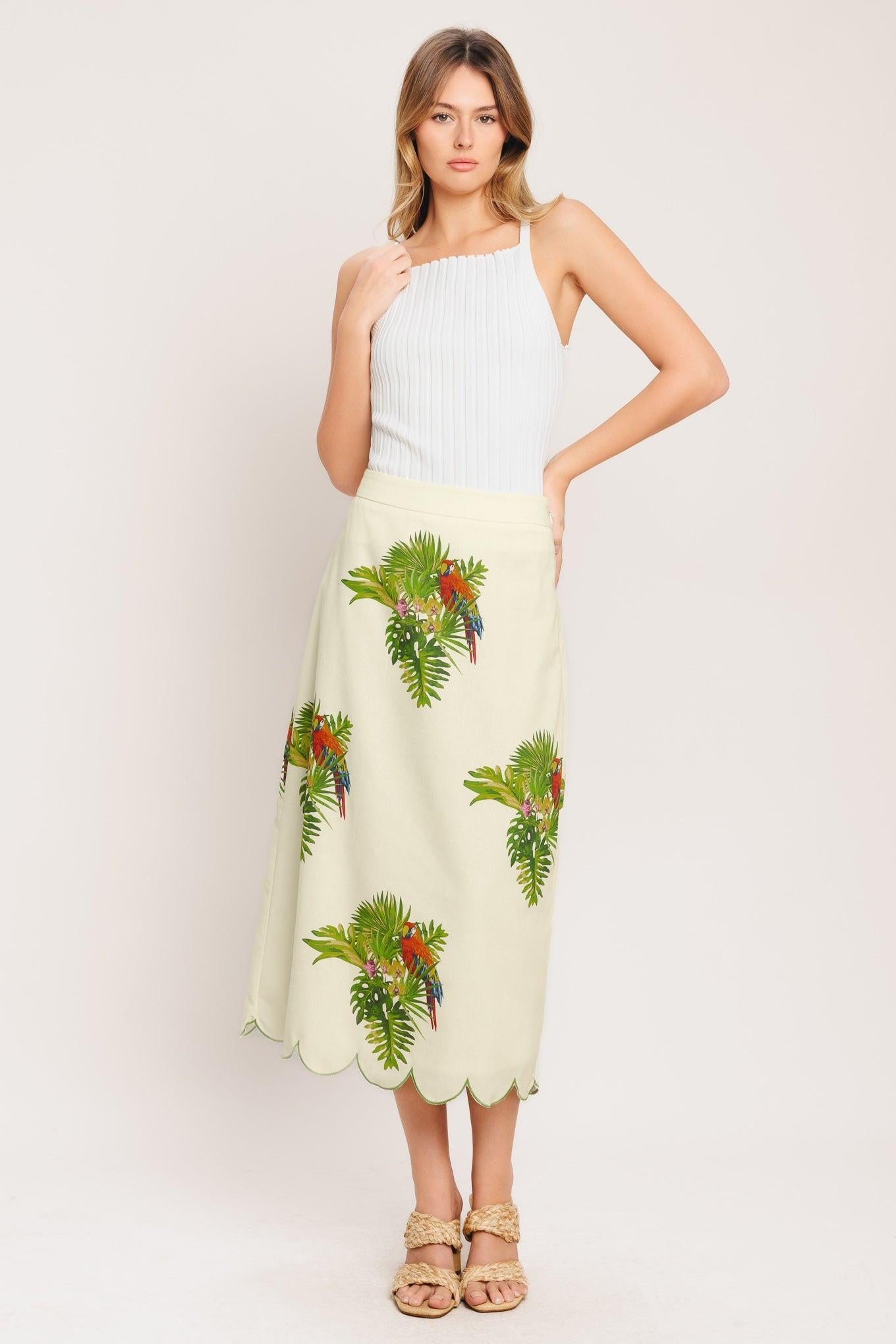 Island Elegance Woven Midi Skirt in ivory, view 5 — Soul Flow Apparel