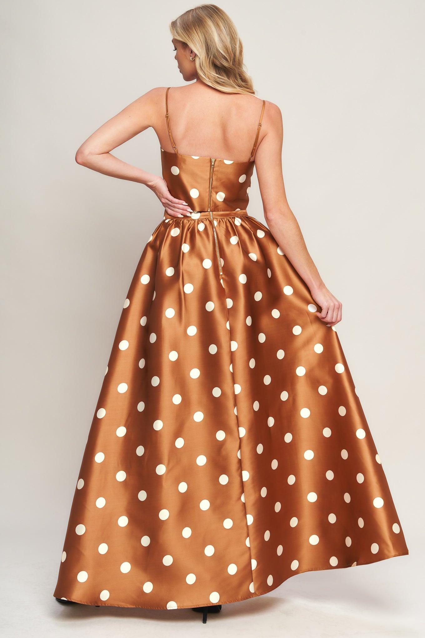 Chic Polka Flow Woven Full Maxi Skirt in caramel, view 6 — Soul Flow Apparel