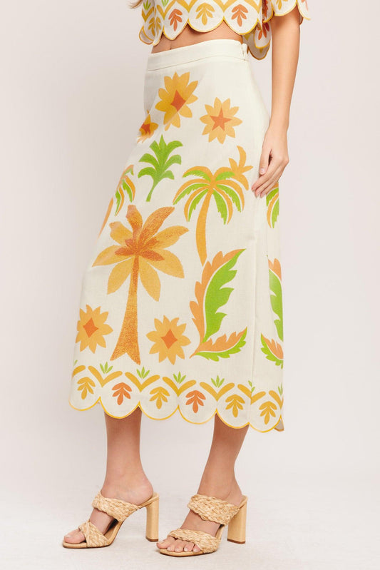 Vintage Island Woven Midi Skirt in ivory, view 1 — Soul Flow Apparel