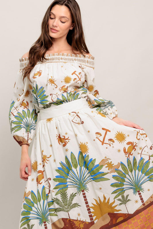 Sunlit Garden Woven Full Midi Skirt in cream, view 3 — Soul Flow Apparel