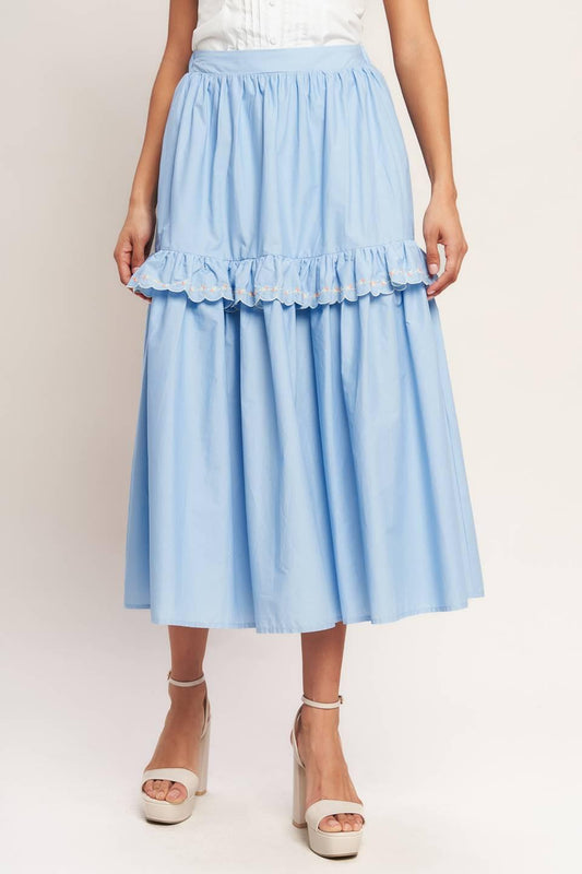 You’re Going to Love Woven Midi Skirt in light blue, view 3 — Soul Flow Apparel