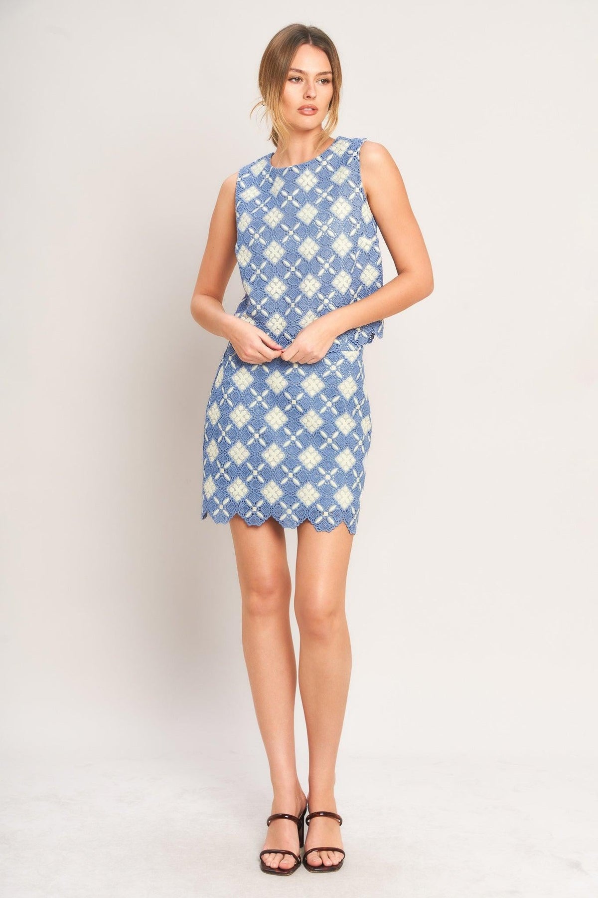 Coastal Woven Lace Mini Skirt in blue, view 2 — Soul Flow Apparel