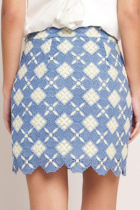 Coastal Woven Lace Mini Skirt in blue, view 5 — Soul Flow Apparel