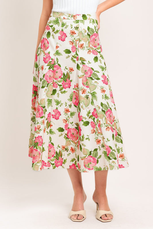 Rose Petal Woven Midi Skirt in ivory, view 1 — Soul Flow Apparel