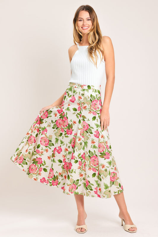 Rose Petal Woven Midi Skirt in ivory, view 4 — Soul Flow Apparel