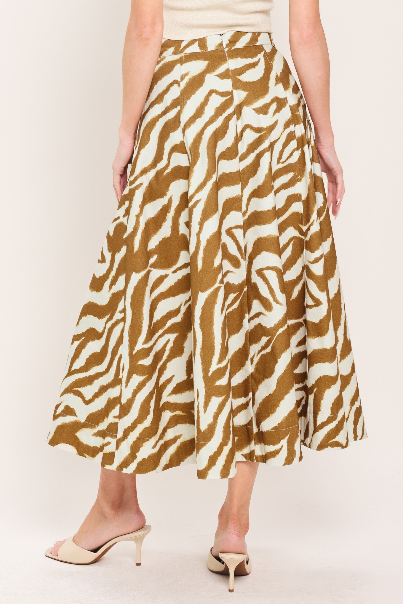 Terra Stripe Woven Midi Skirt in ivory brown, view 6 — Soul Flow Apparel