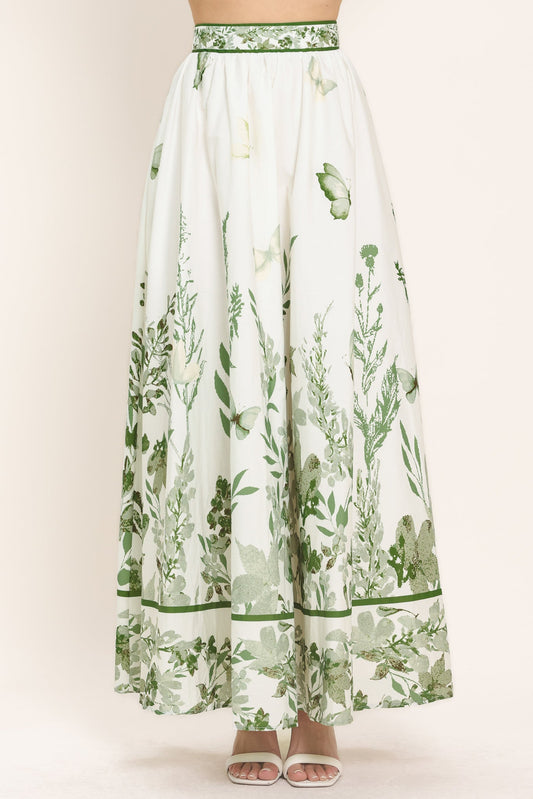 Greenhouse Romance Woven Maxi Skirt in ivory sage, view 1 — Soul Flow Apparel