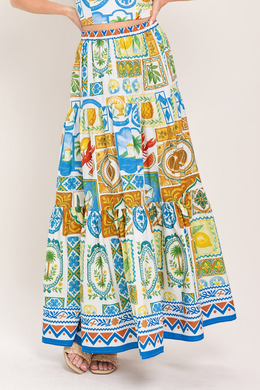 Sicilian Summer Woven Maxi Skirt in ivory multi, view 1 — Soul Flow Apparel