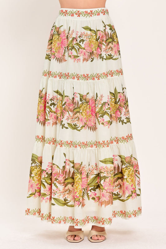 Botanical Escape Woven Maxi Skirt in ivory, view 1 — Soul Flow Apparel