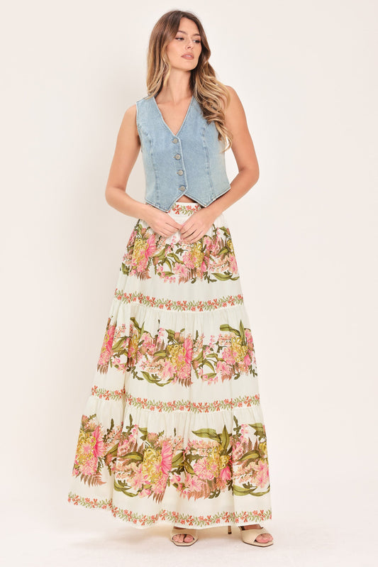 Botanical Escape Woven Maxi Skirt in ivory, view 5 — Soul Flow Apparel