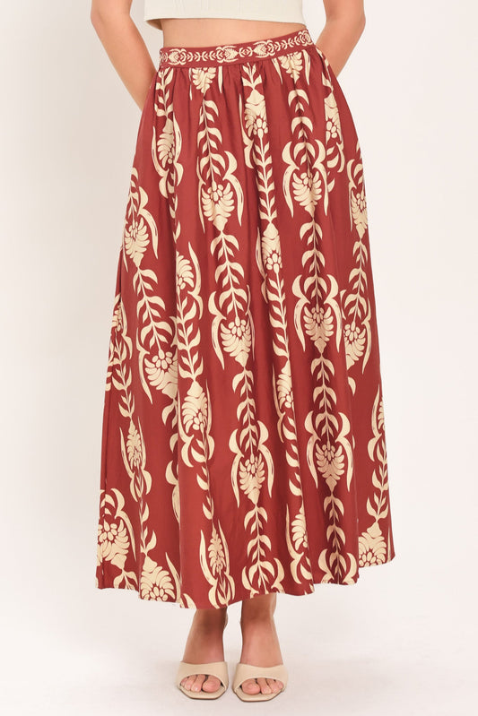 Waikiki Sunset Woven Ankle Shirt in burgundy, view 1 — Soul Flow Apparel